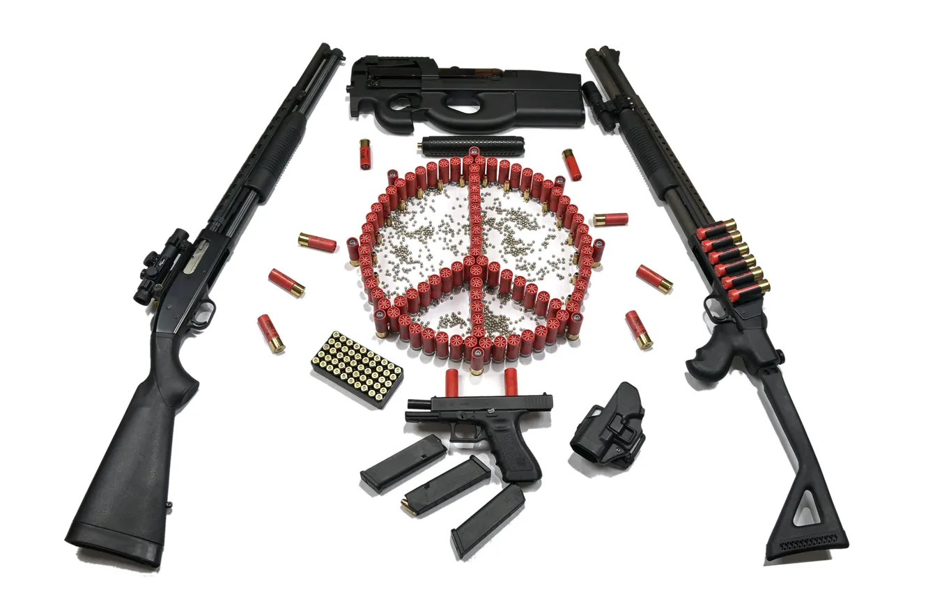 Photo wallpaper gun, weapons, sign, machine, cartridges, shotgun