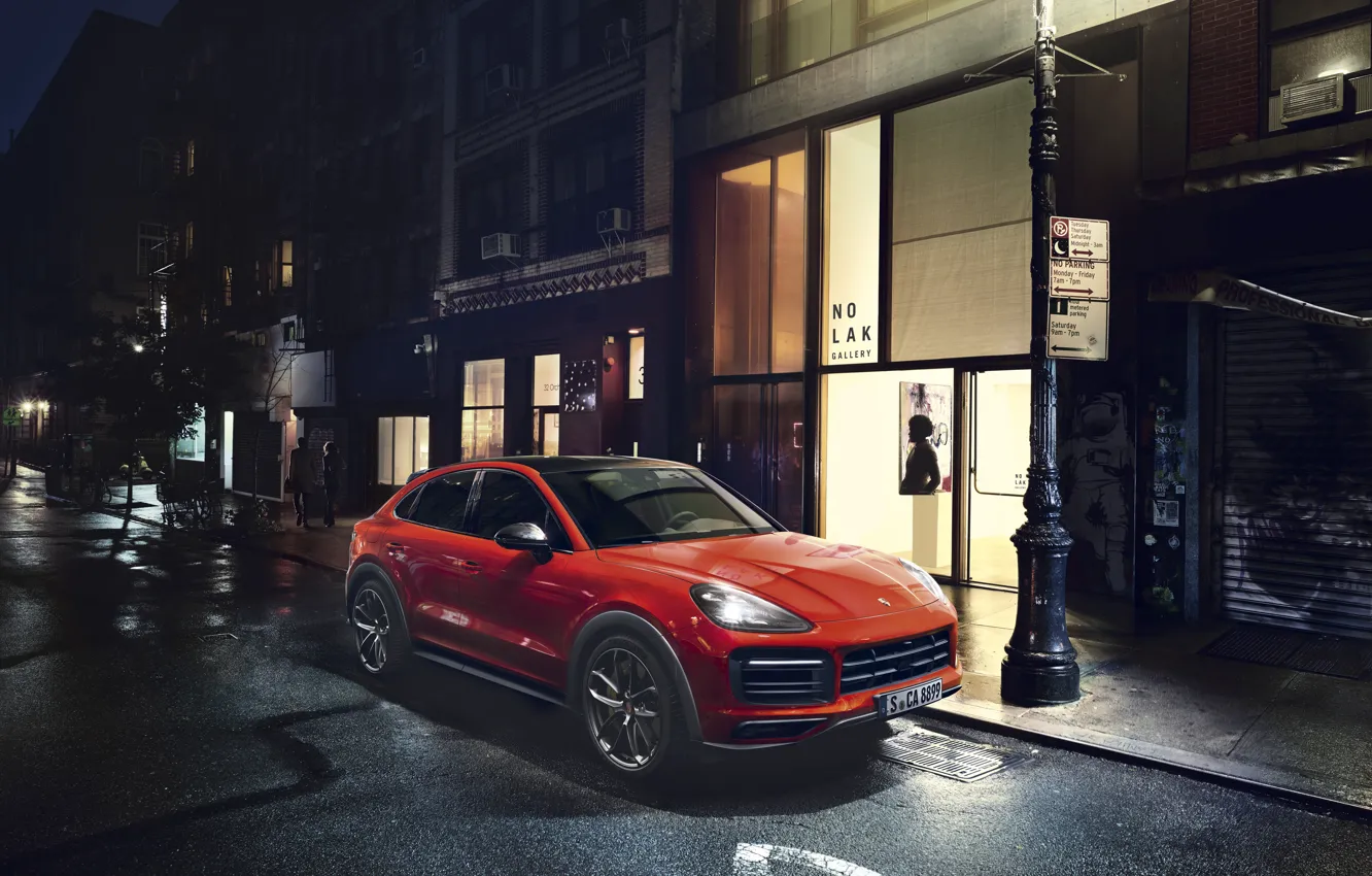 Photo wallpaper Road, The city, Porsche, City, Orange, Porsche, Coupe, Cayenne