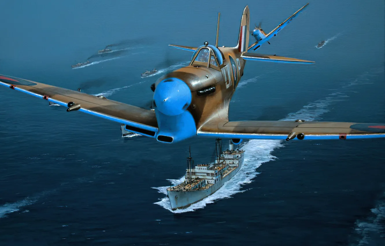 Photo wallpaper war, art, airplane, Spitfire, aviation, ww2