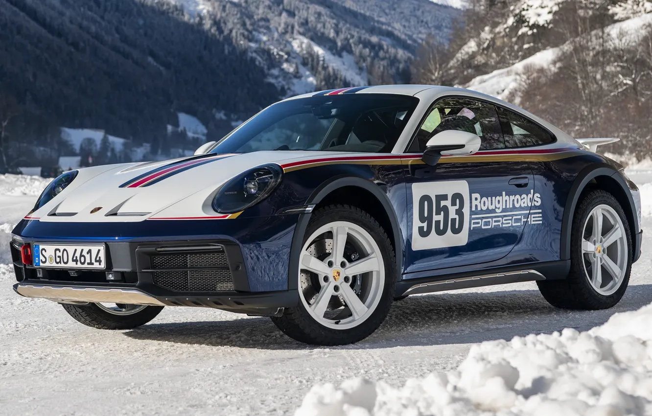 Photo wallpaper snow, mountains, Porsche, Porsche 911, rally, Dakar, Dakar, exterior