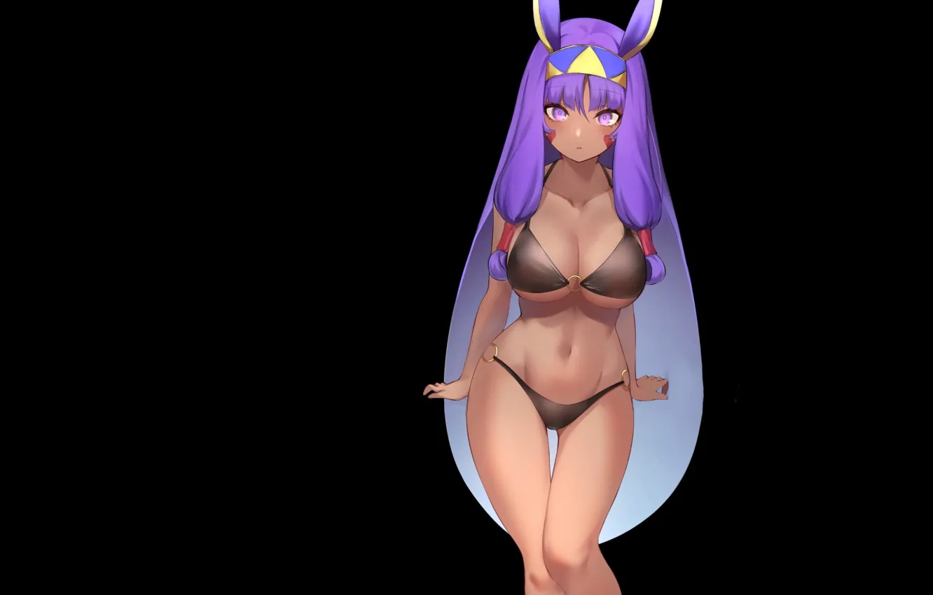 Photo wallpaper girl, hot, sexy, anime, pretty, bikini, tummy, purple hair