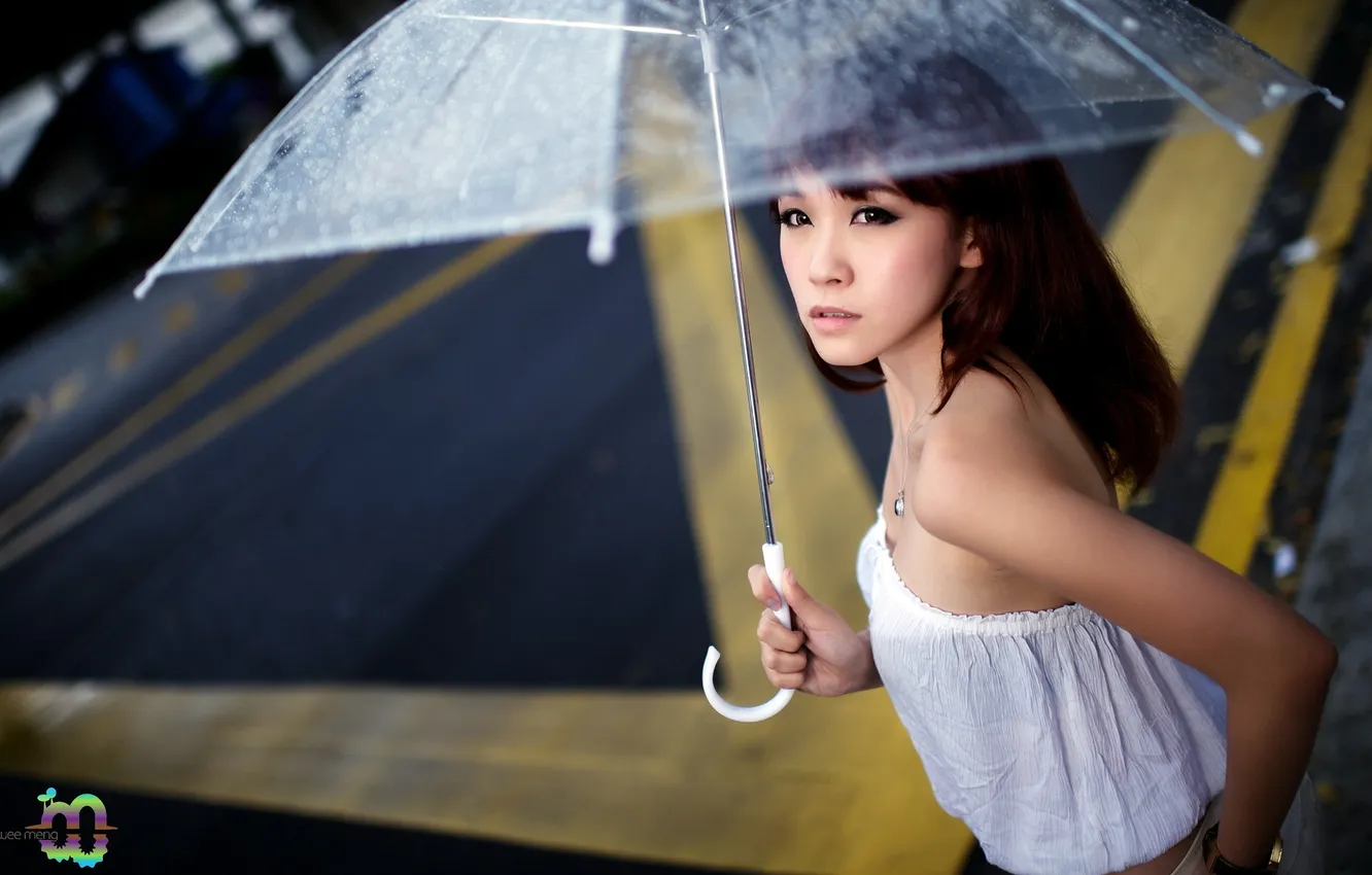 Photo wallpaper look, girl, umbrella