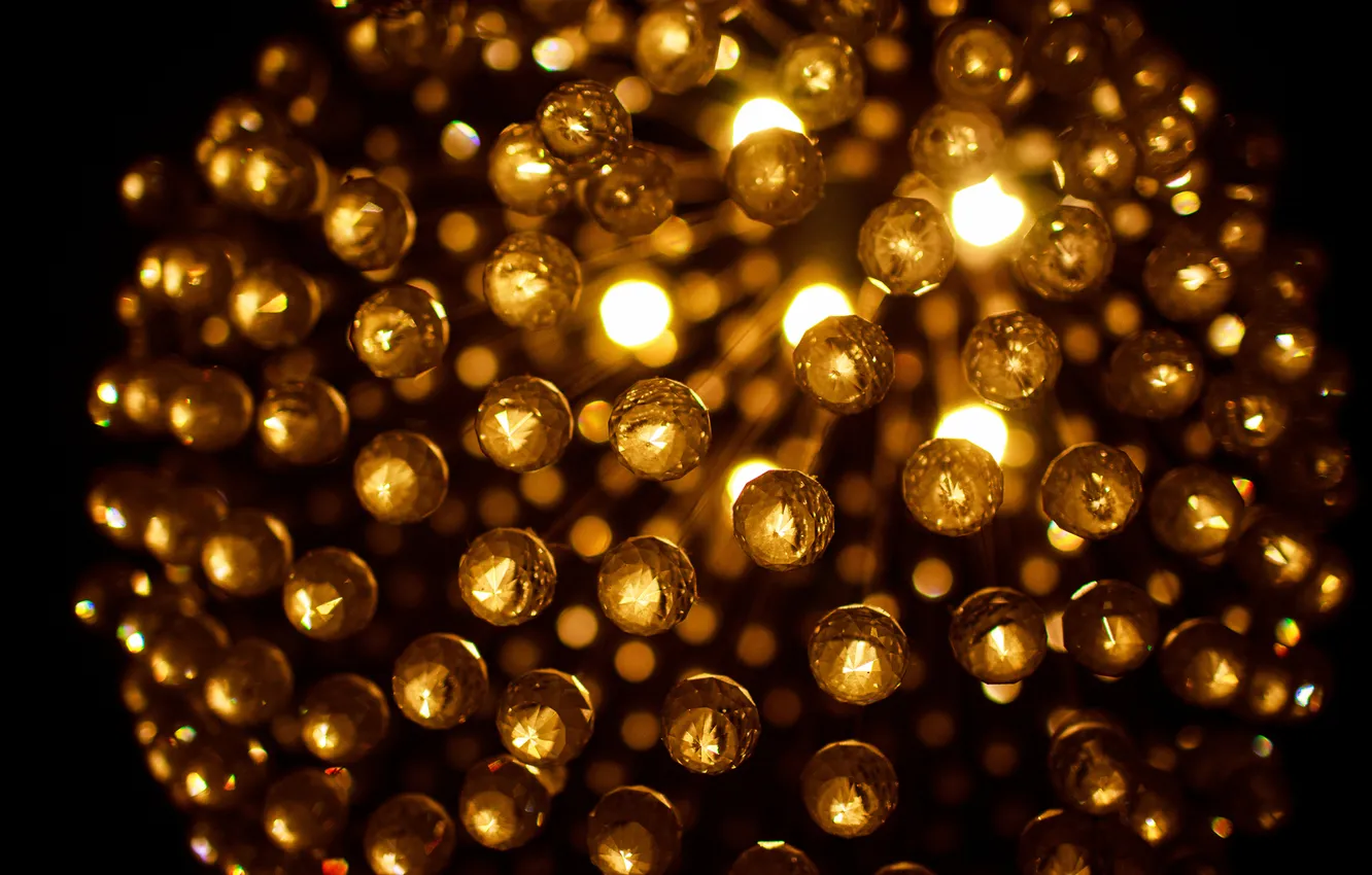 Photo wallpaper light, yellow, lights, lighting, chandelier, bokeh