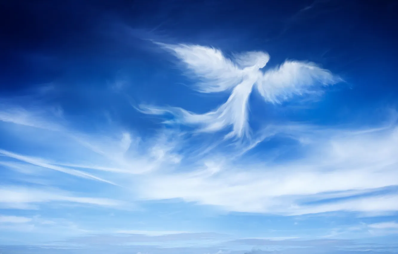 Photo wallpaper the sky, clouds, angel, figure