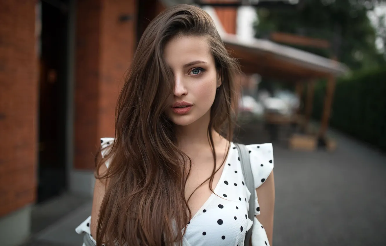 Photo wallpaper look, model, portrait, makeup, dress, hairstyle, brown hair, beauty