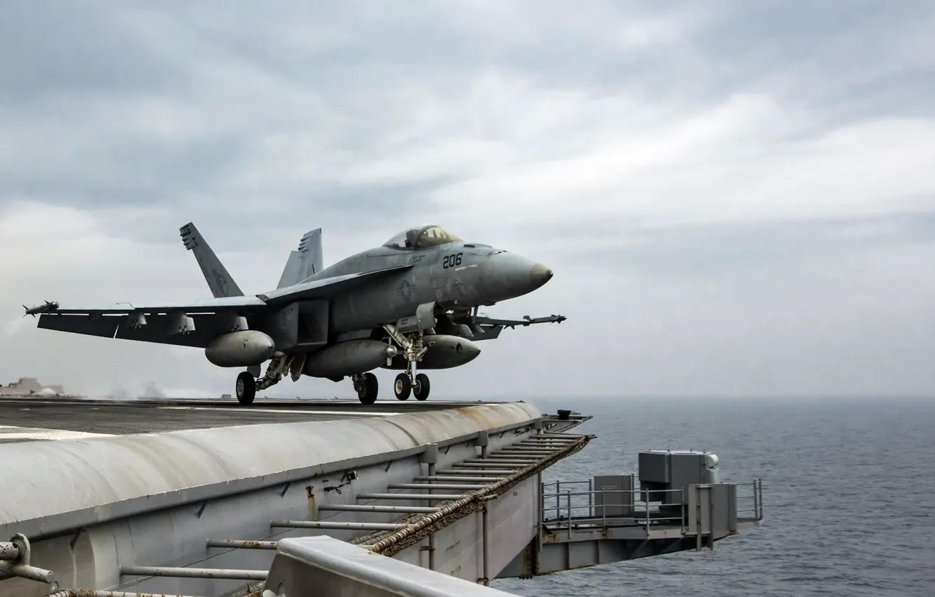 Photo wallpaper FA-18E, USS Carl Vinson, CVN 70, Nimitz-class aircraft carrier