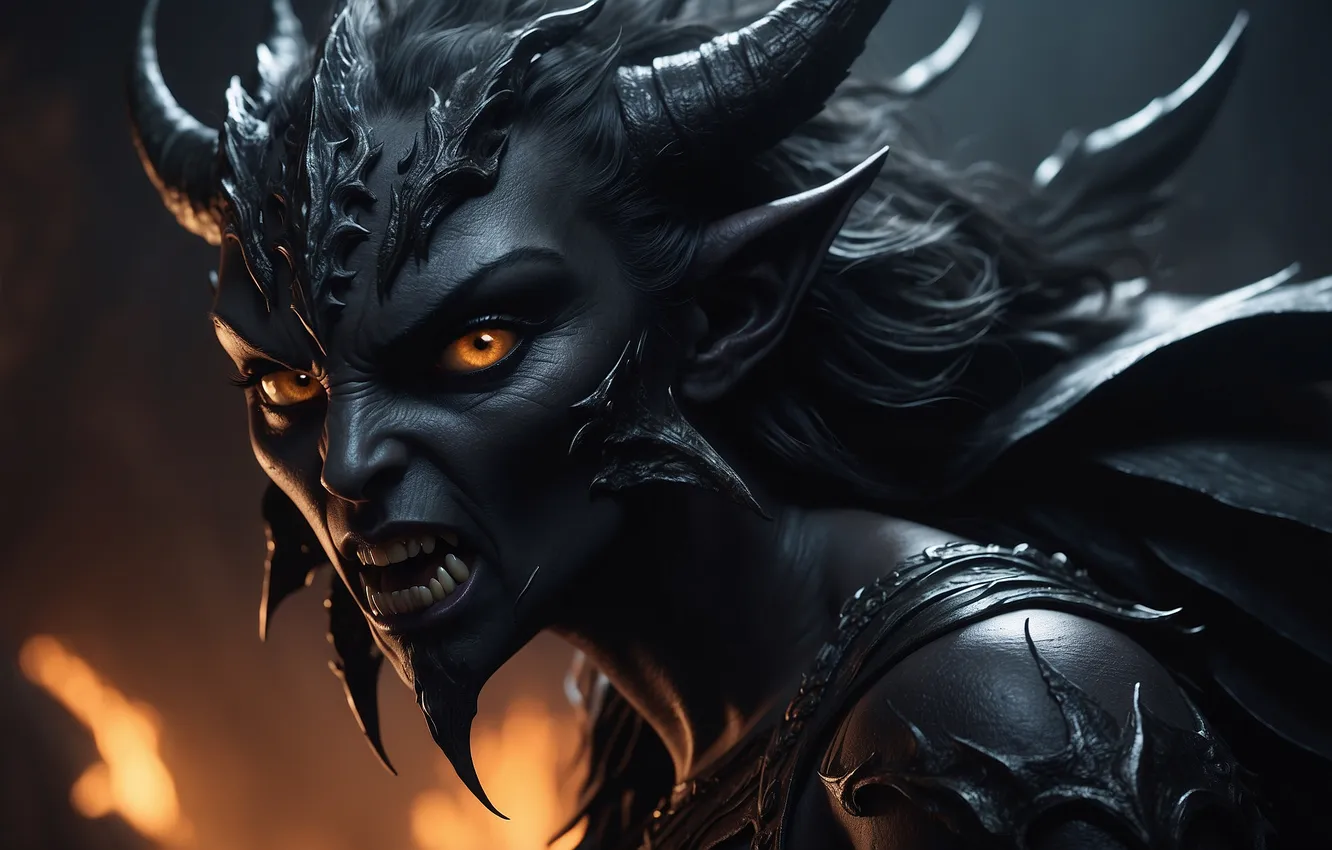 Photo wallpaper black leather, fantasy, the demon, spikes, horns