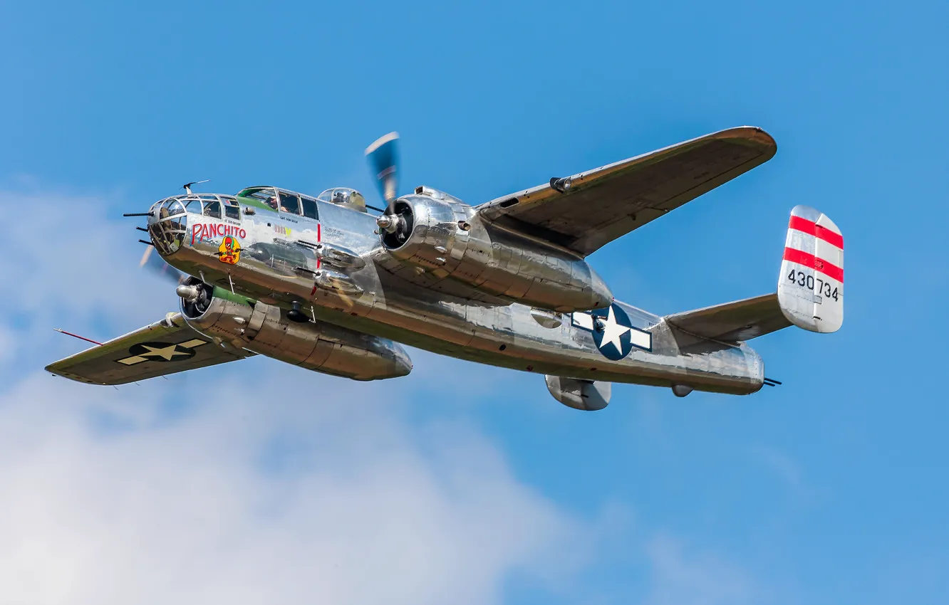 Photo wallpaper the sky, flight, bomber, North American, twin-engine, average, B-25J, Mitchell