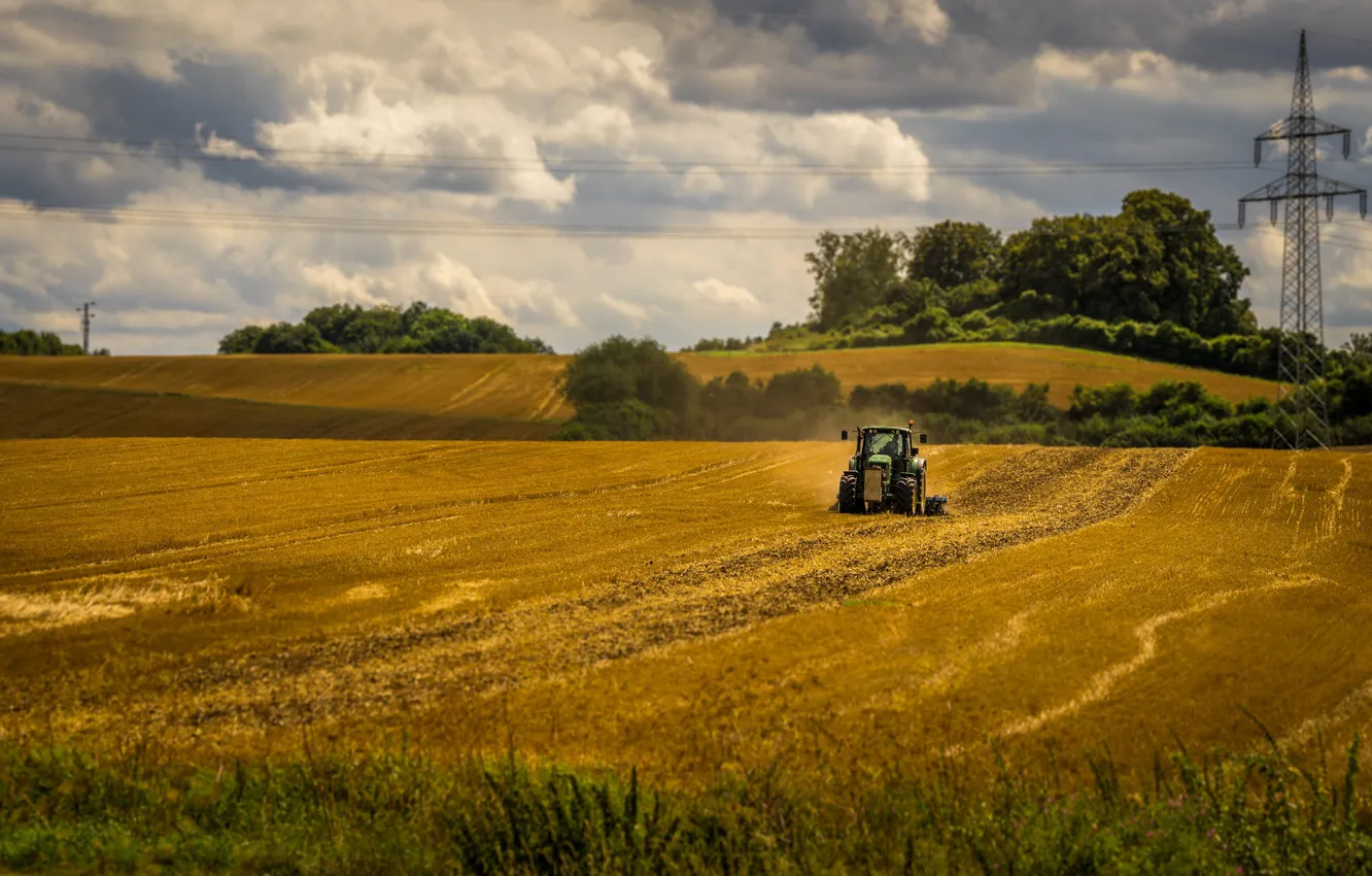 Photo wallpaper field, summer, tractor