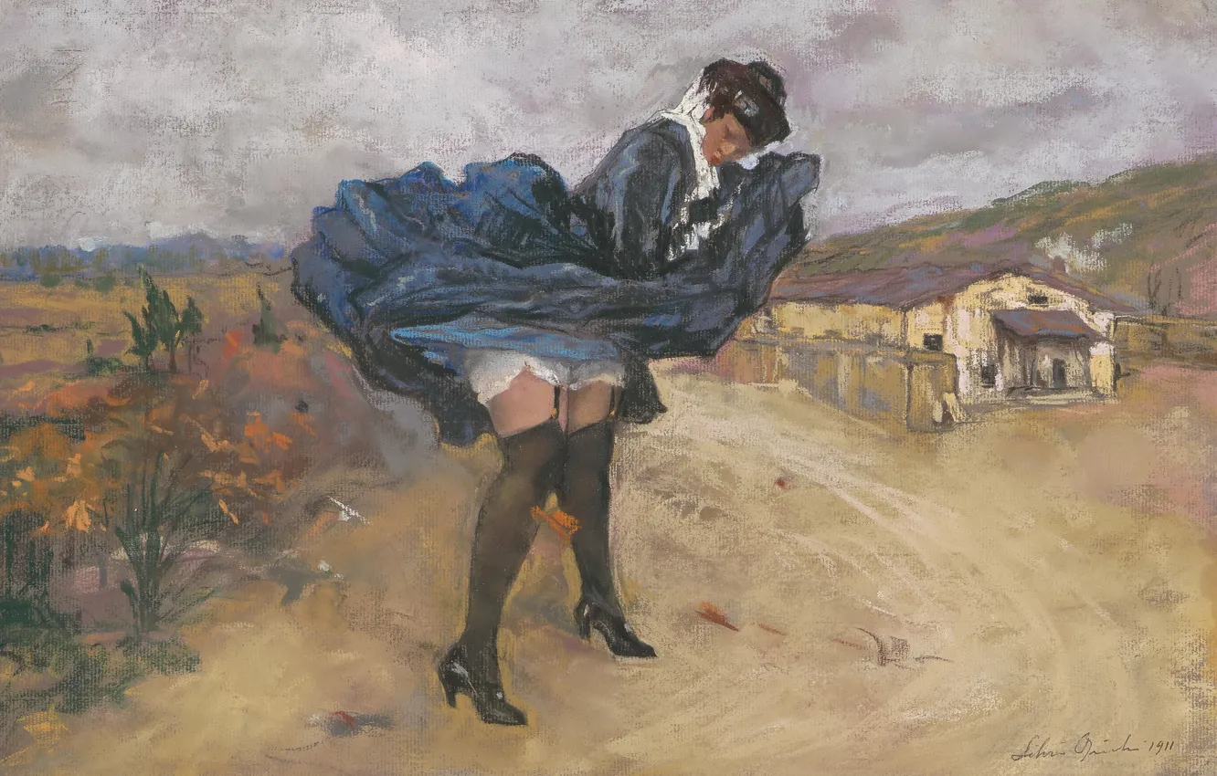 Photo wallpaper 1911, Italian painter, Italian painter, Silvio Bicchi, The gust of wind, A gust of wind, …
