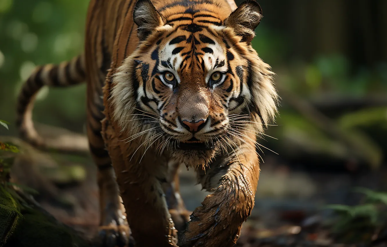 Photo wallpaper look, face, tiger, predator, big cat, digital art, AI art, The Art of Artificial Intelligence