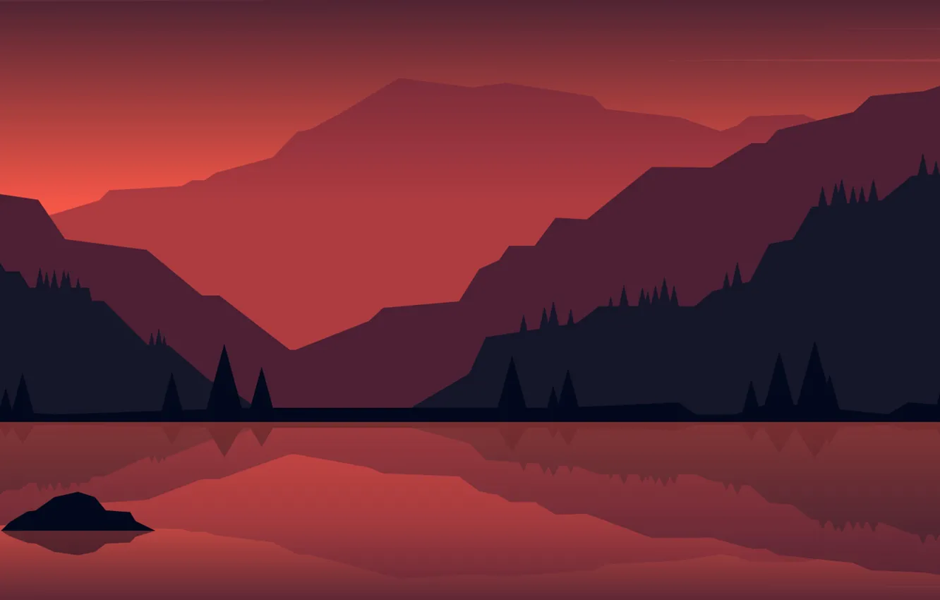 Photo wallpaper forest, sunset, mountains, nature, lake
