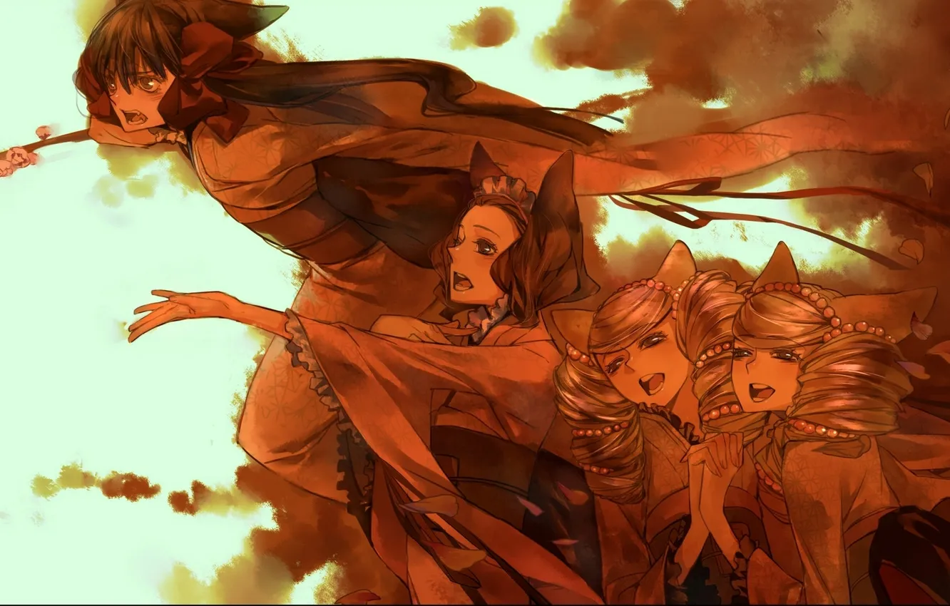 Photo wallpaper girl, flowers, branches, anime, petals, the demon, art, guy