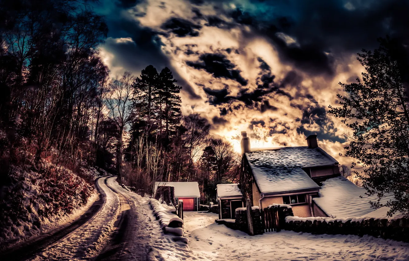Photo wallpaper winter, road, landscape