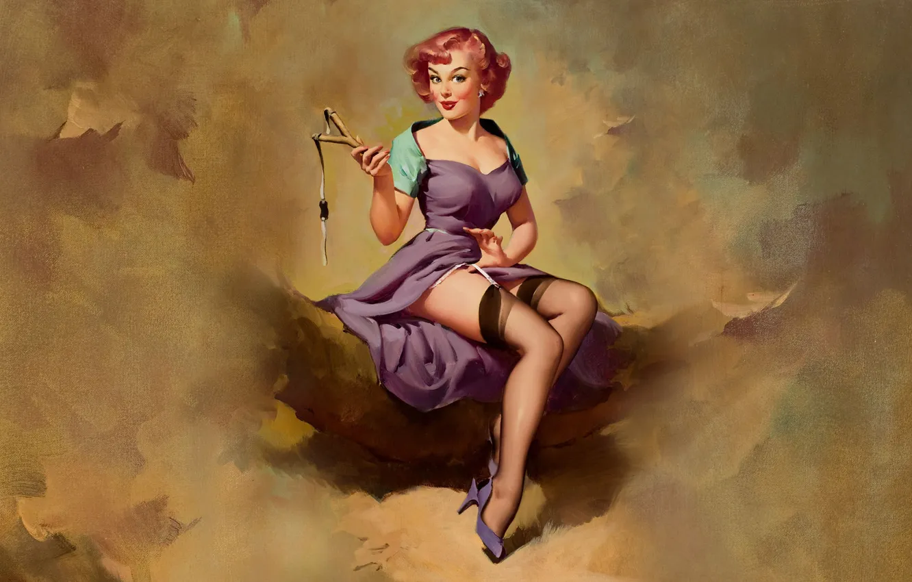 Photo wallpaper stockings, art, pin up, slingshot, Elvgren