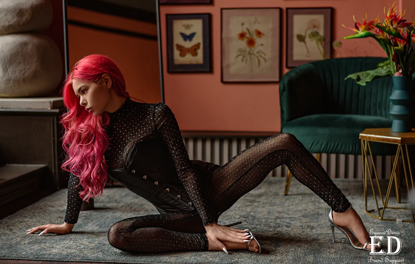 Photo wallpaper girl, pose, corset, legs, long hair, on the floor, Denis Egorov, Maya Nguyen