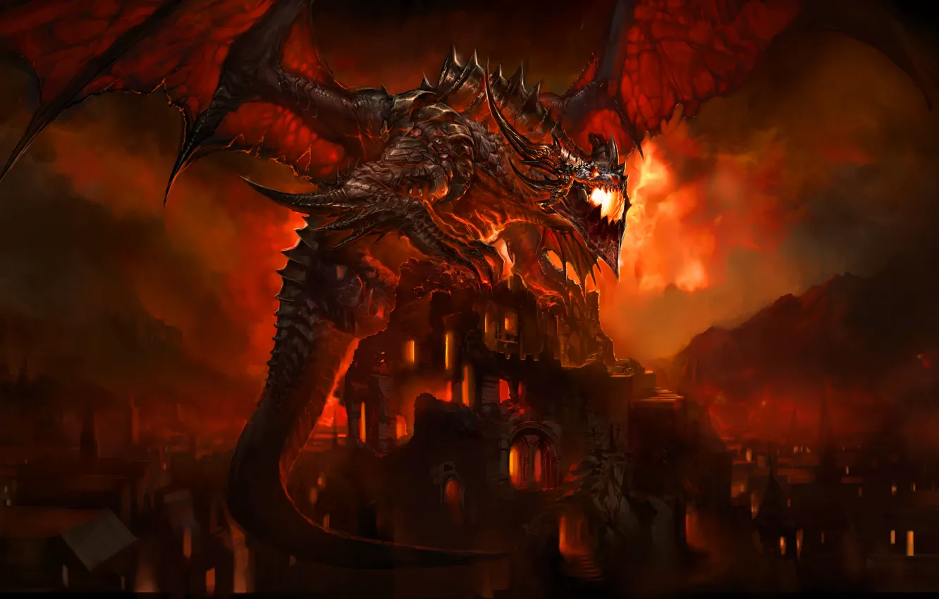 Photo wallpaper Dragon, The game, Wings, World of Warcraft, WOW, Fantasy, Cataclysm, Deathwing