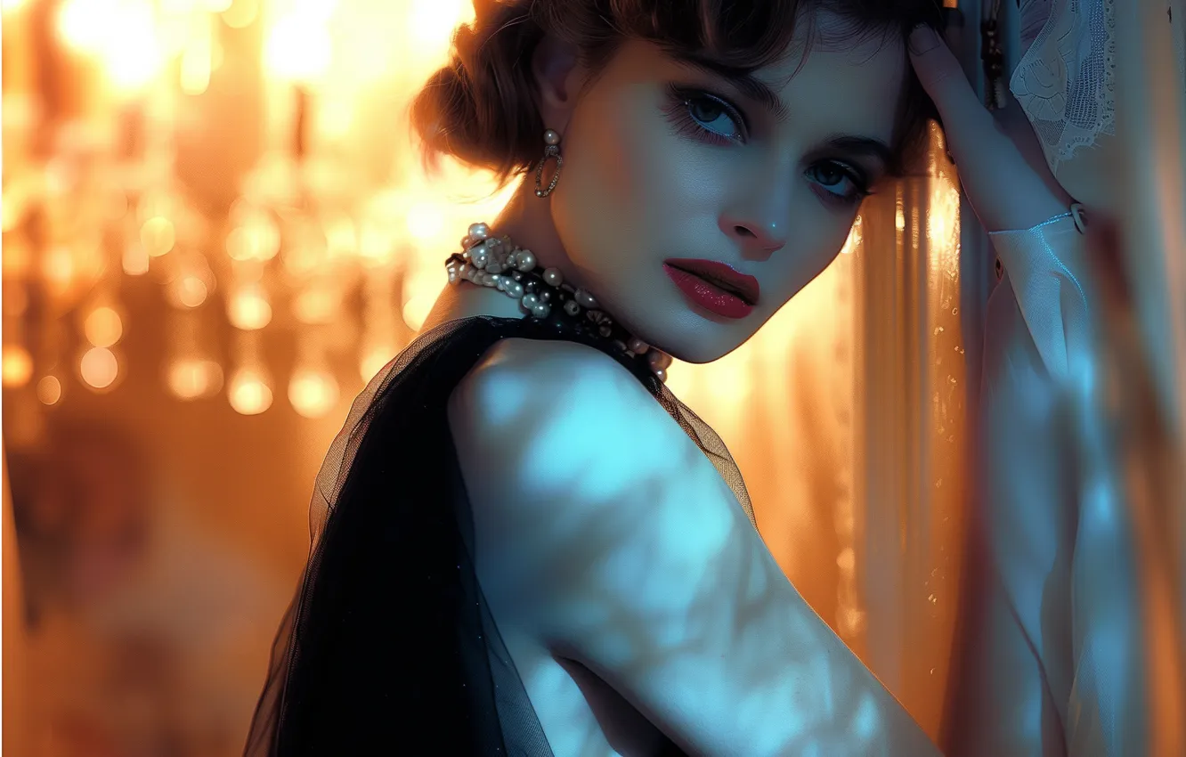Photo wallpaper look, girl, light, decoration, pose, style, retro, portrait