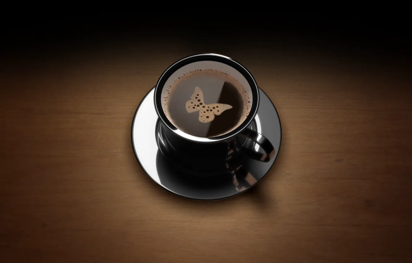 Photo wallpaper butterfly, coffee, Cup, foam