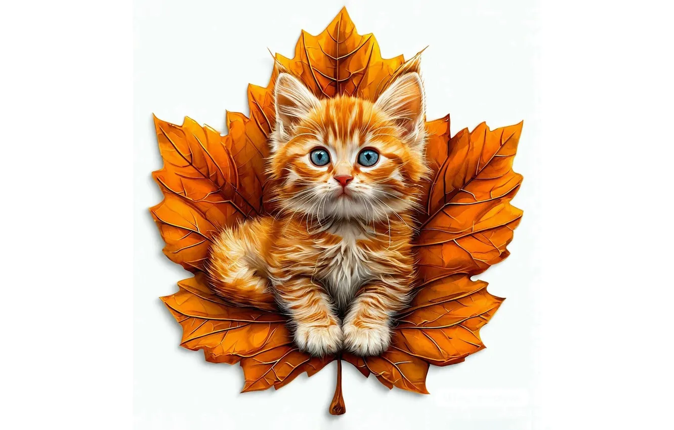 Photo wallpaper autumn, cat, leaves, kitty, maple