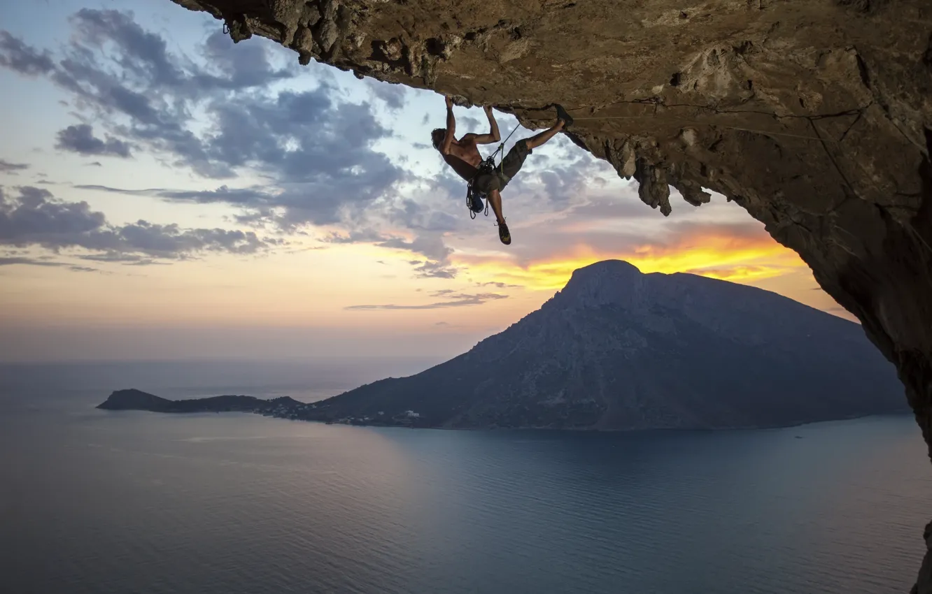 Photo wallpaper rocks, Man, mountain climbing