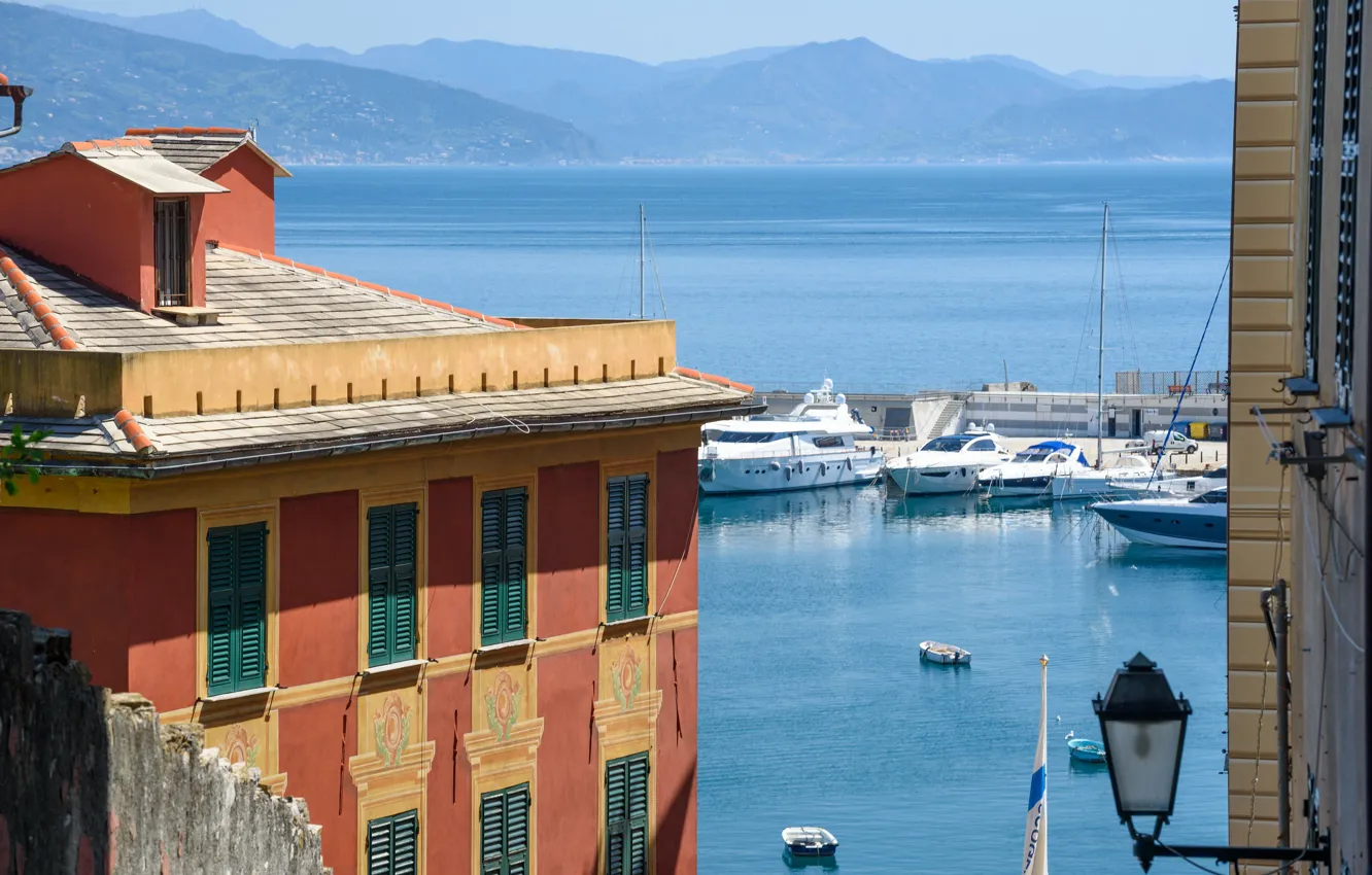 Photo wallpaper sea, house, Italy, lantern, Bay, Liguria, Santa Margherita Ligure