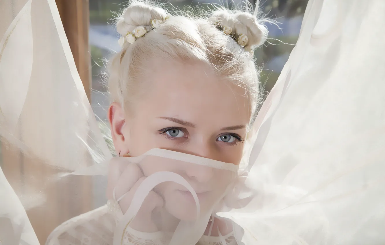 Photo wallpaper girl, model, hairstyle, tulle, Nika N