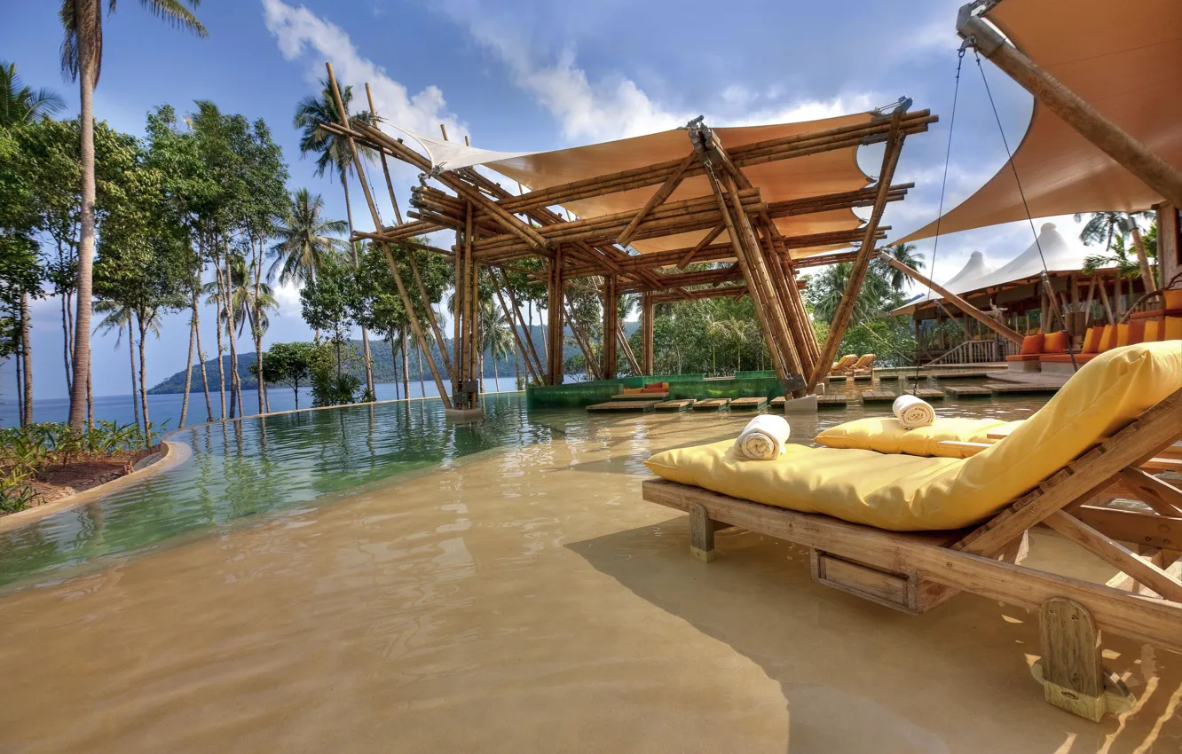 Photo wallpaper palm trees, the ocean, pool, Thailand, resort, resort, Soneva Letter
