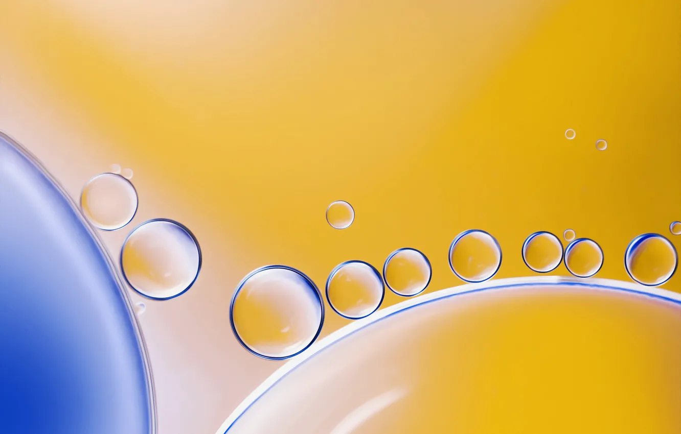 Photo wallpaper water, balls, blue, yellow, oil