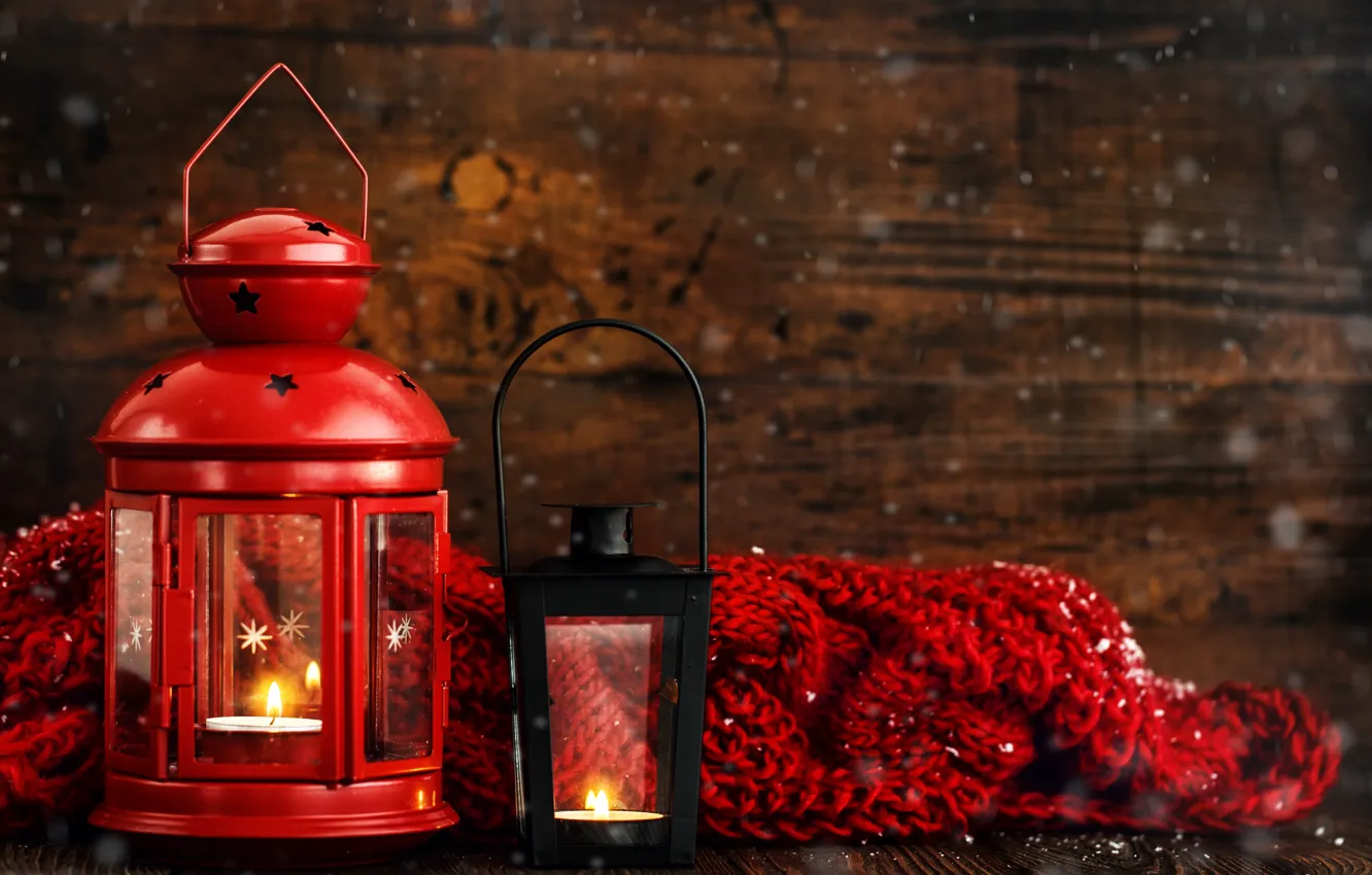 Photo wallpaper winter, decoration, new year, Christmas, lights, Christmas, wood, winter