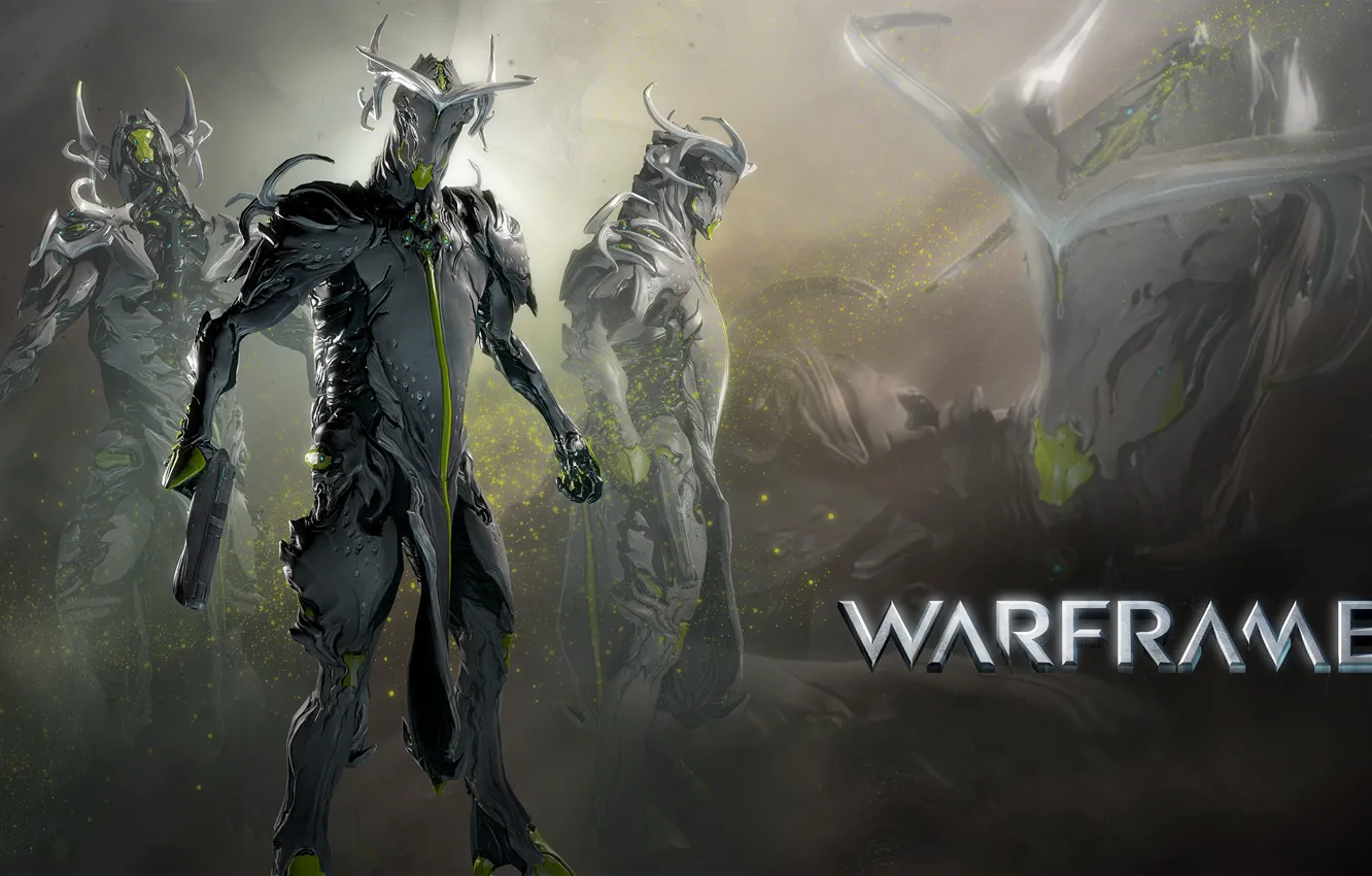 Photo wallpaper weapons, the game, sparks, soldiers, armor, Warframe, view from different sides