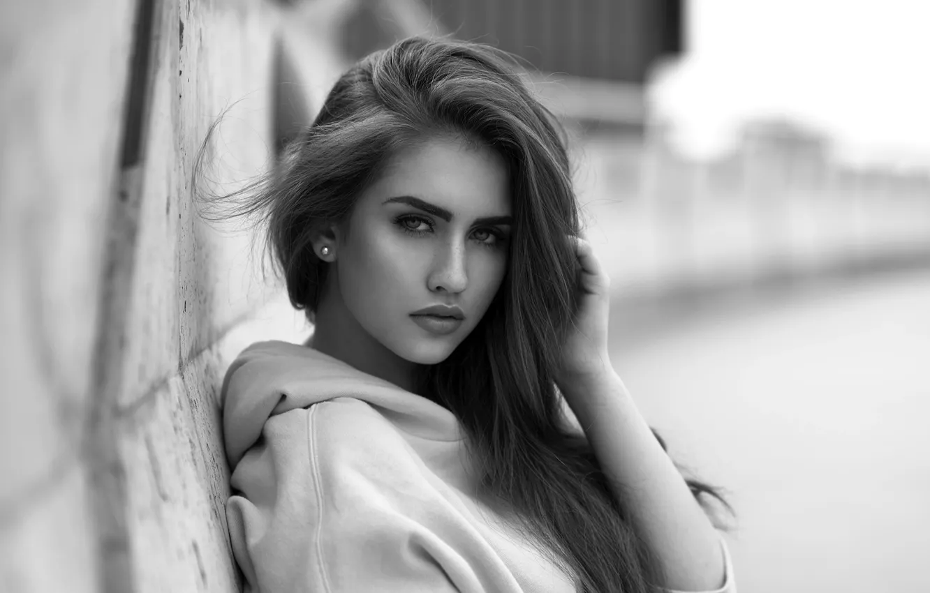Photo wallpaper model, portrait, black and white, beauty, bokeh, Claudia, Ariel Grabowski