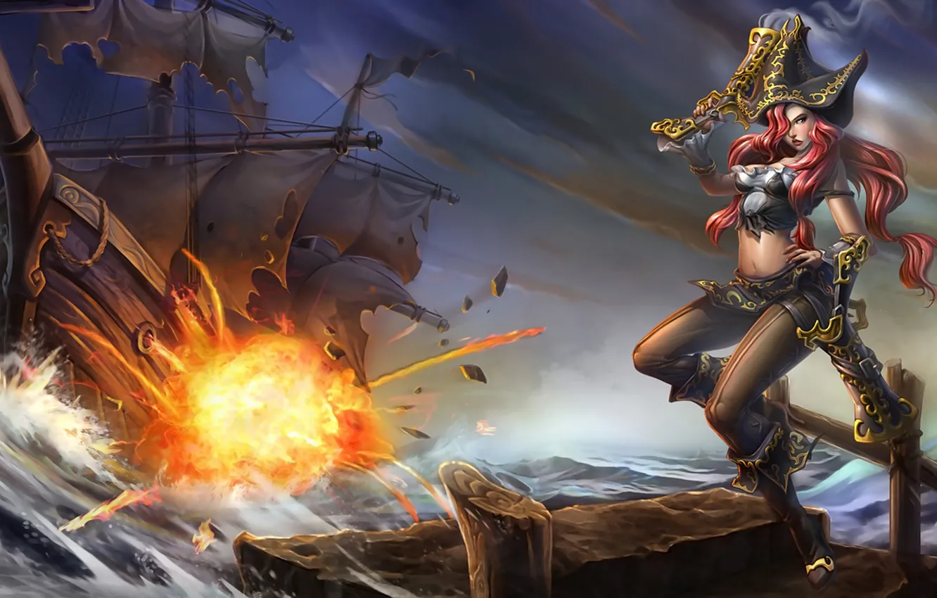 Photo wallpaper girl, the explosion, ship, musket, league of legends