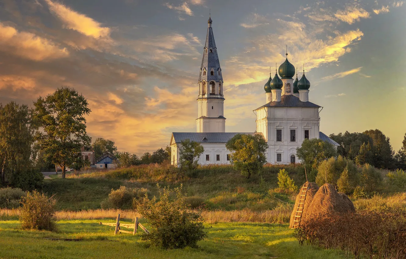 Photo wallpaper autumn, landscape, nature, village, temple, Yaroslavl oblast, the bell tower, Autumn