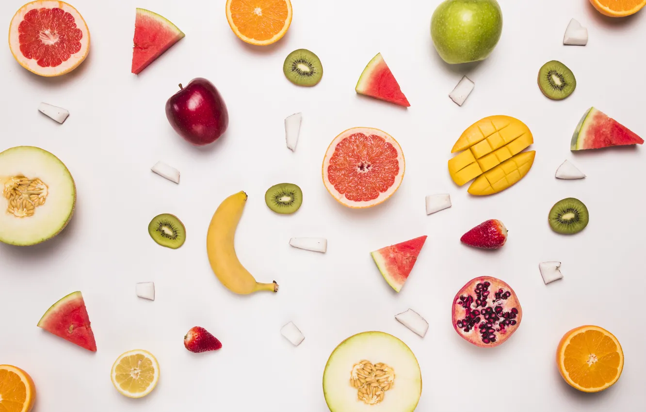 Photo wallpaper berries, bananas, fruit, mango, composition