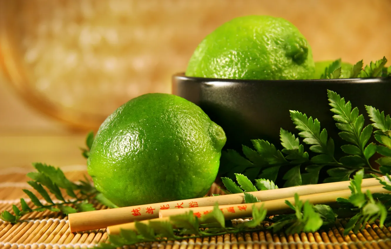 Photo wallpaper green, lime, Lime, Chinese chopsticks