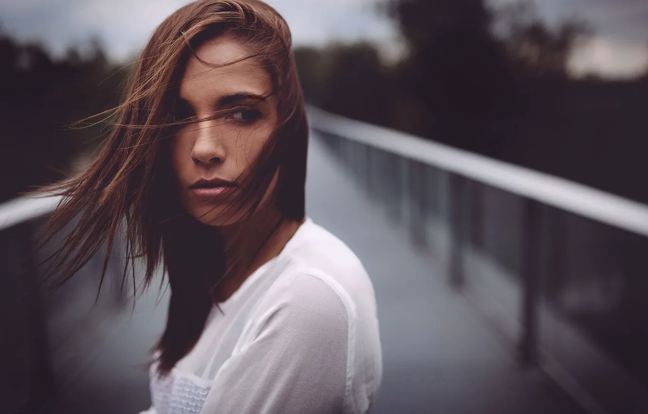 Photo wallpaper pose, model, portrait, makeup, hairstyle, brown hair, is, in white