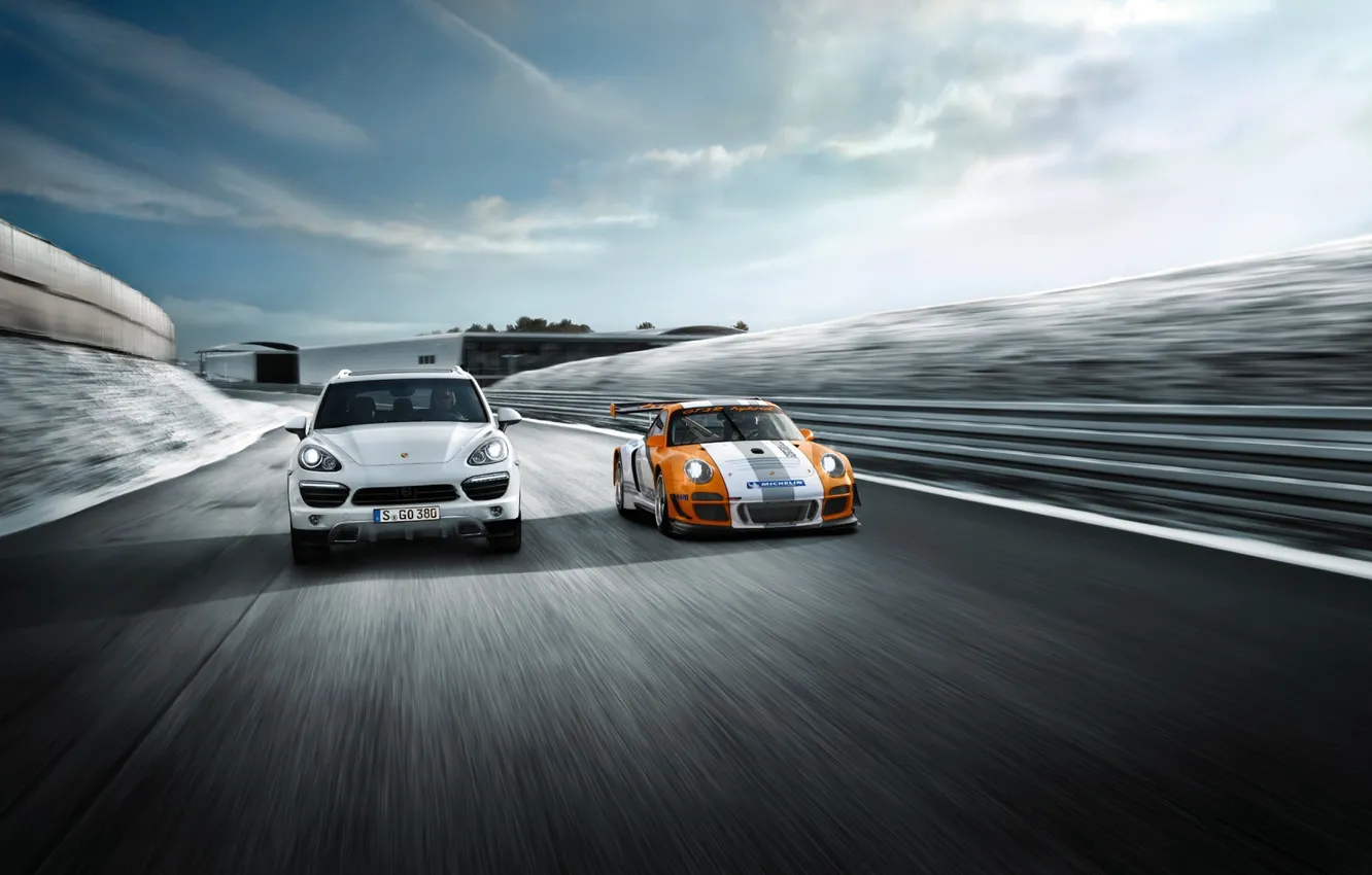 Photo wallpaper road, machine, mix, sports car, Porsche
