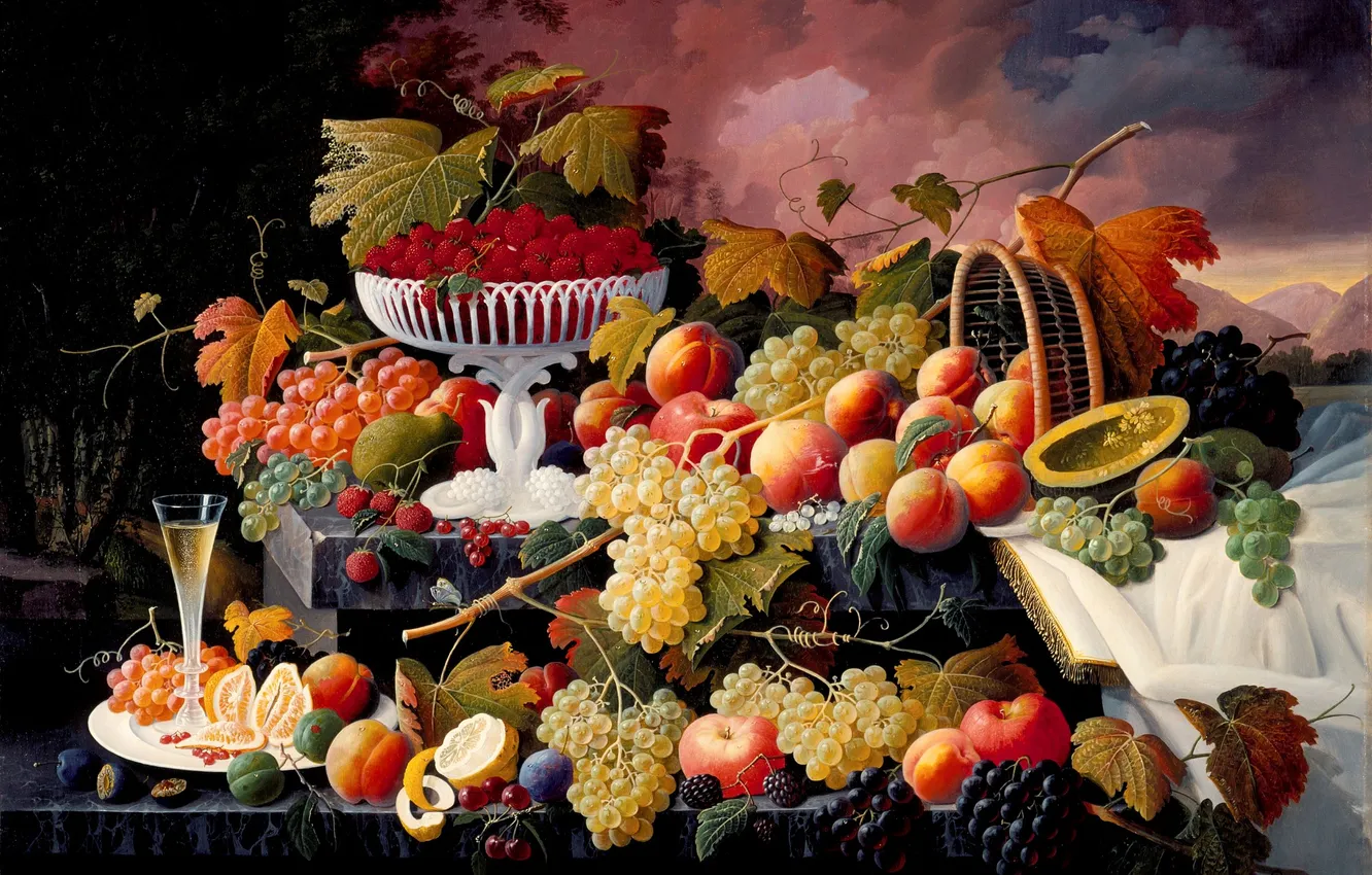 Photo wallpaper Severin Roesen, Severin Rosen, still life of fruits and vegetables
