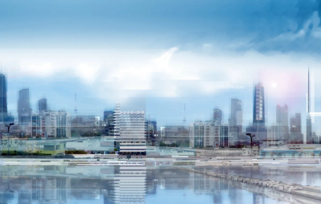 Photo wallpaper lake, construction, view, building, Wallpaper