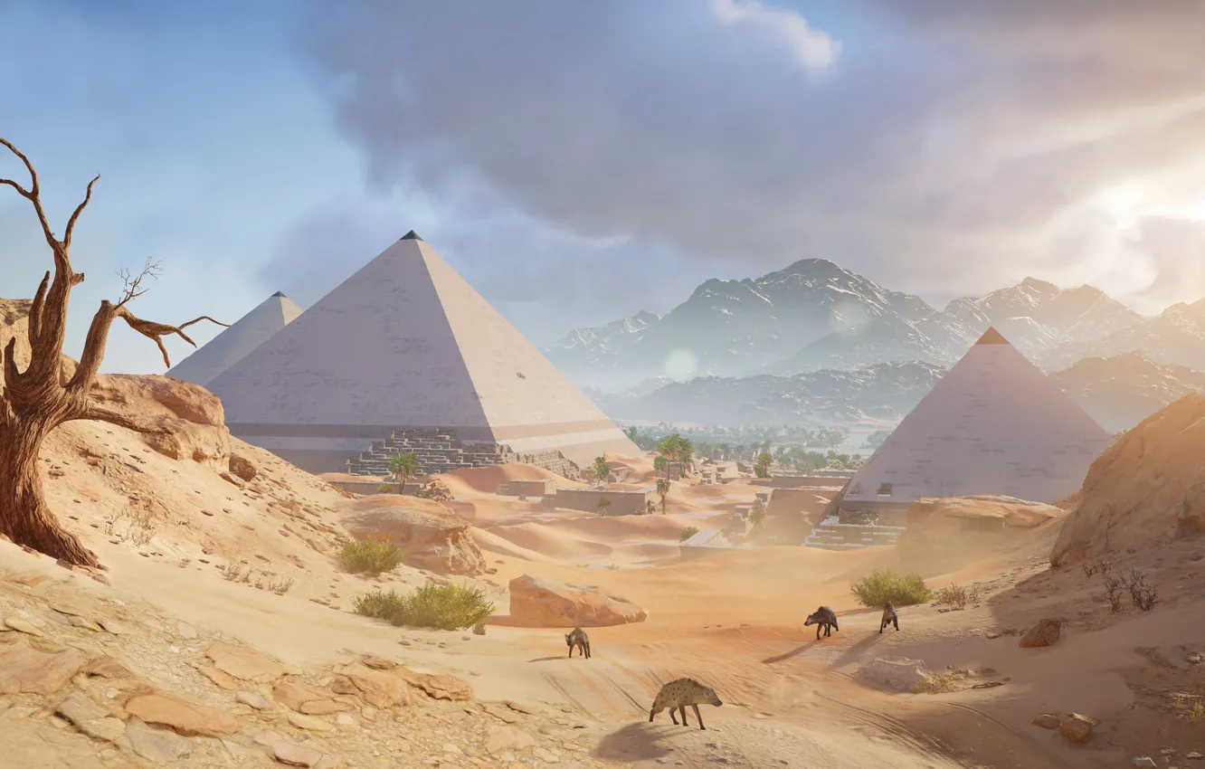 Photo wallpaper sand, desert, pyramid, Egypt, Assassin's Creed: Origins