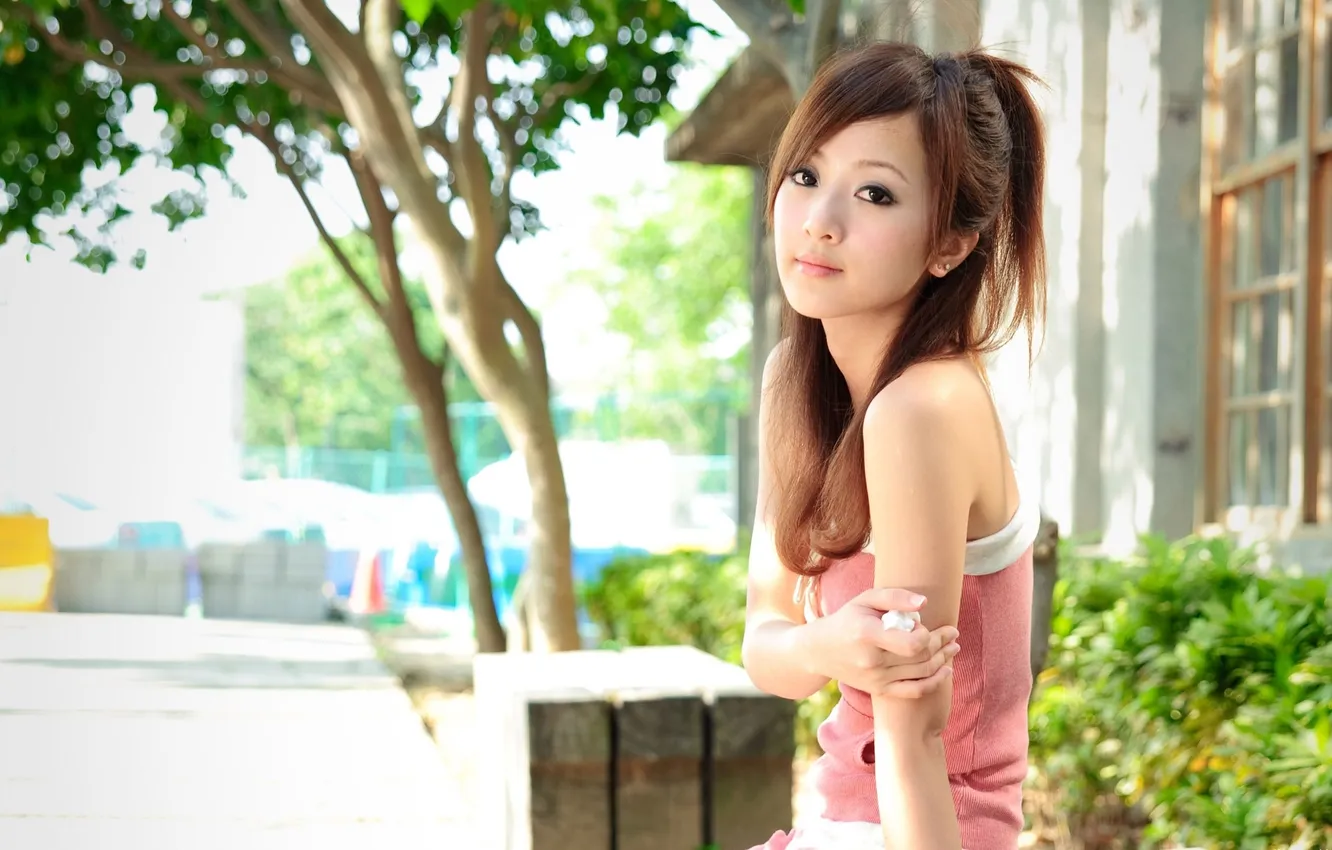 Photo wallpaper look, girl, background, Asian