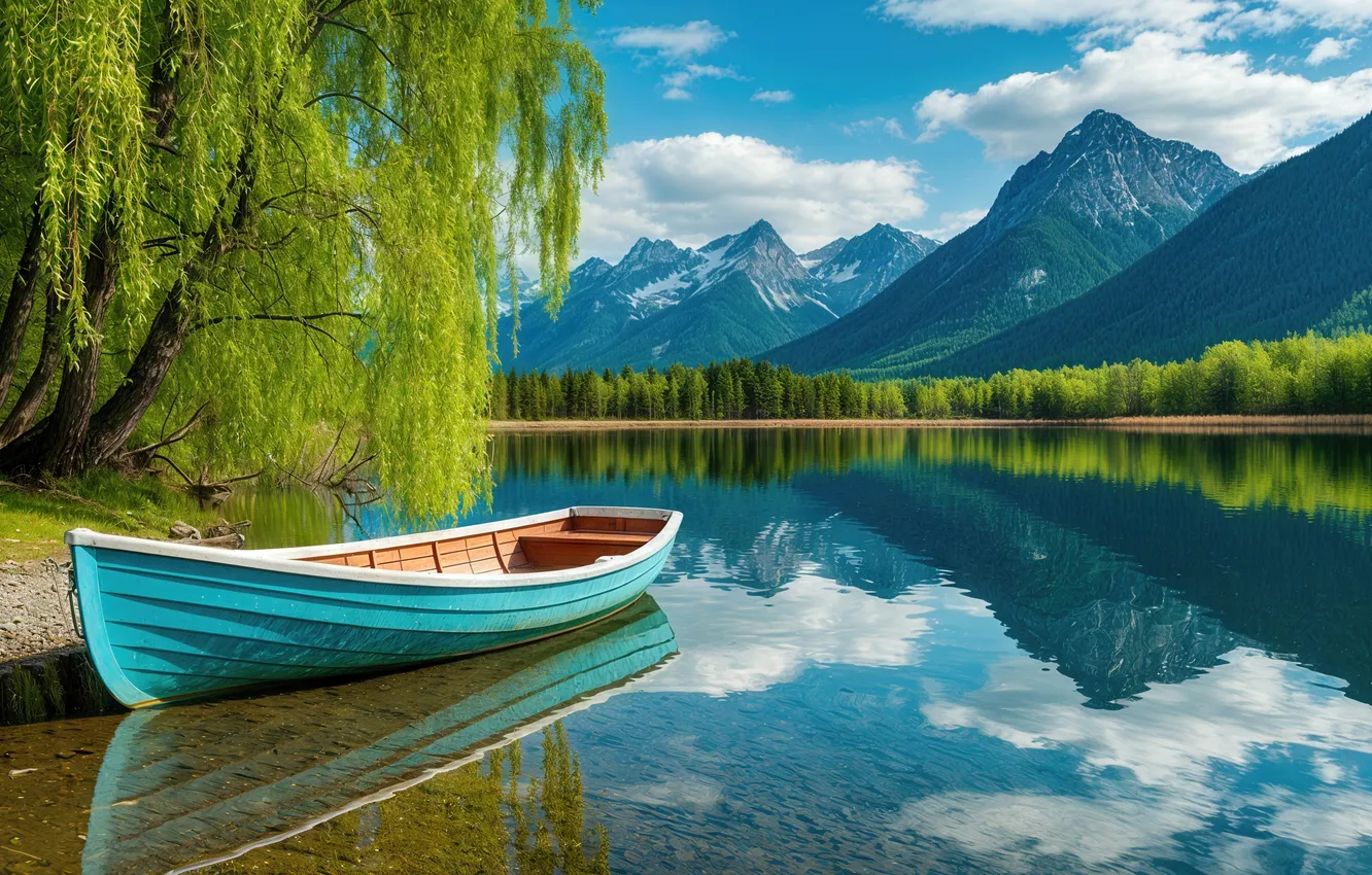 Photo wallpaper water, lake, boat