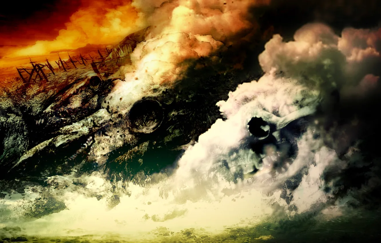 Photo wallpaper water, smoke, the volcano, slope, pair, destruction, Guild Wars