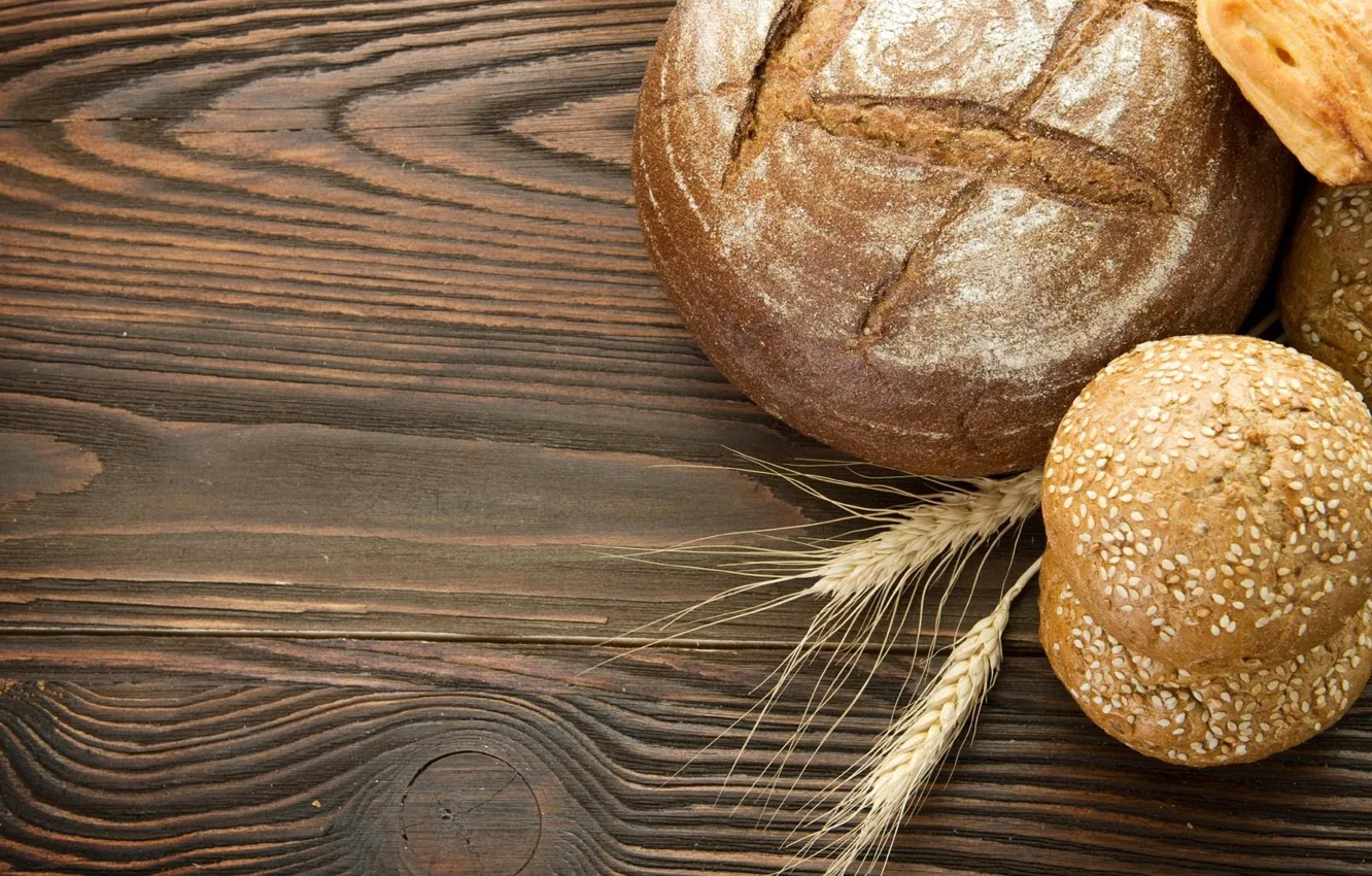 Photo wallpaper spikelets, bread, sesame, buns
