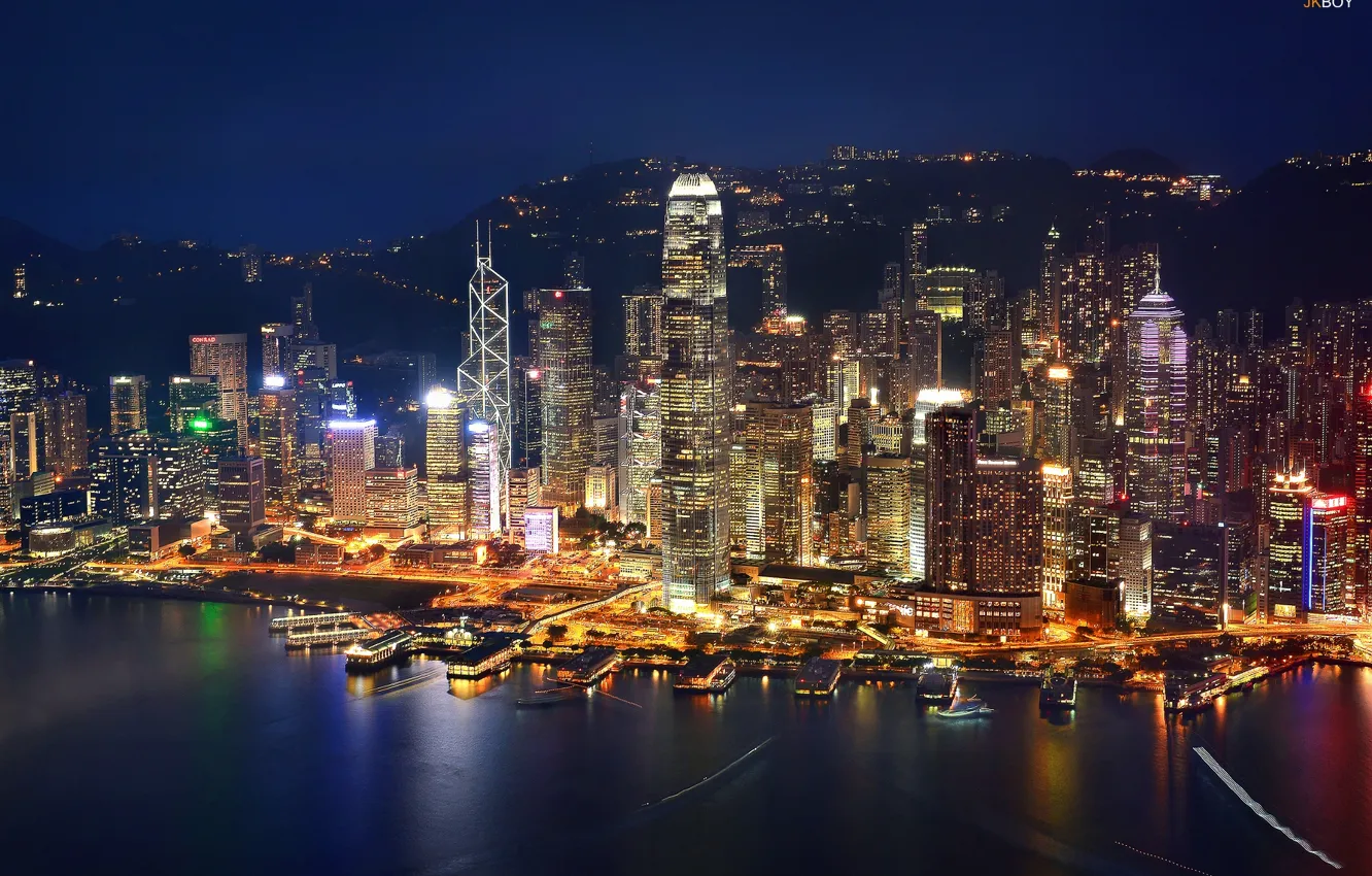 Photo wallpaper night, lights, home, Hong Kong, the evening, China, Hong Kong, China