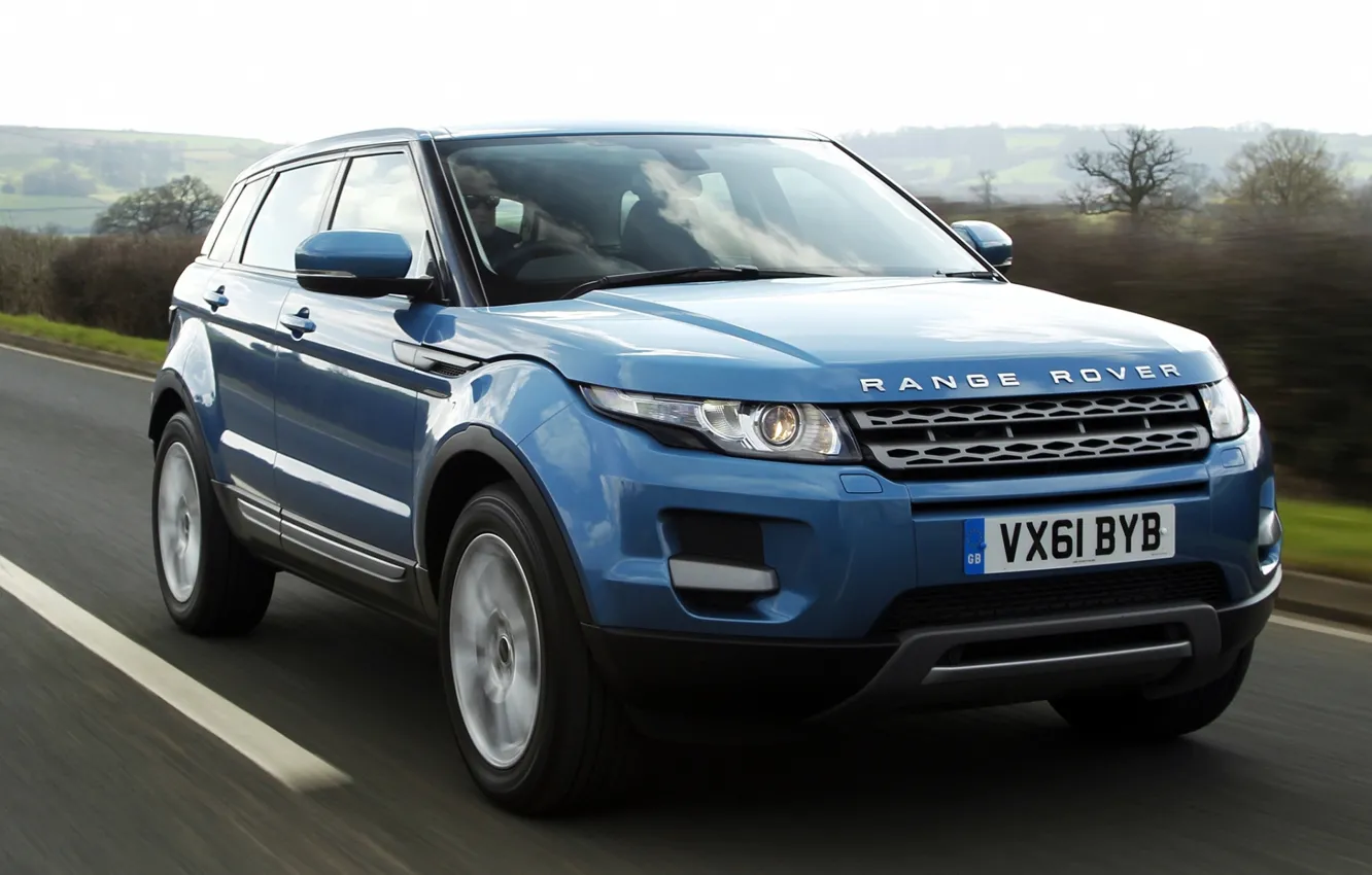 Photo wallpaper road, the sky, blue, Land Rover, Range Rover, the front, Evoque, crossover
