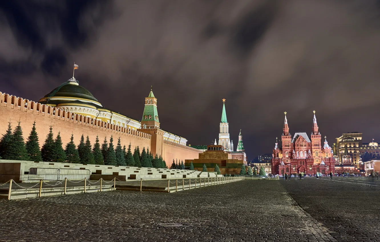 Photo wallpaper night, the city, Moscow, The Kremlin, center, red square