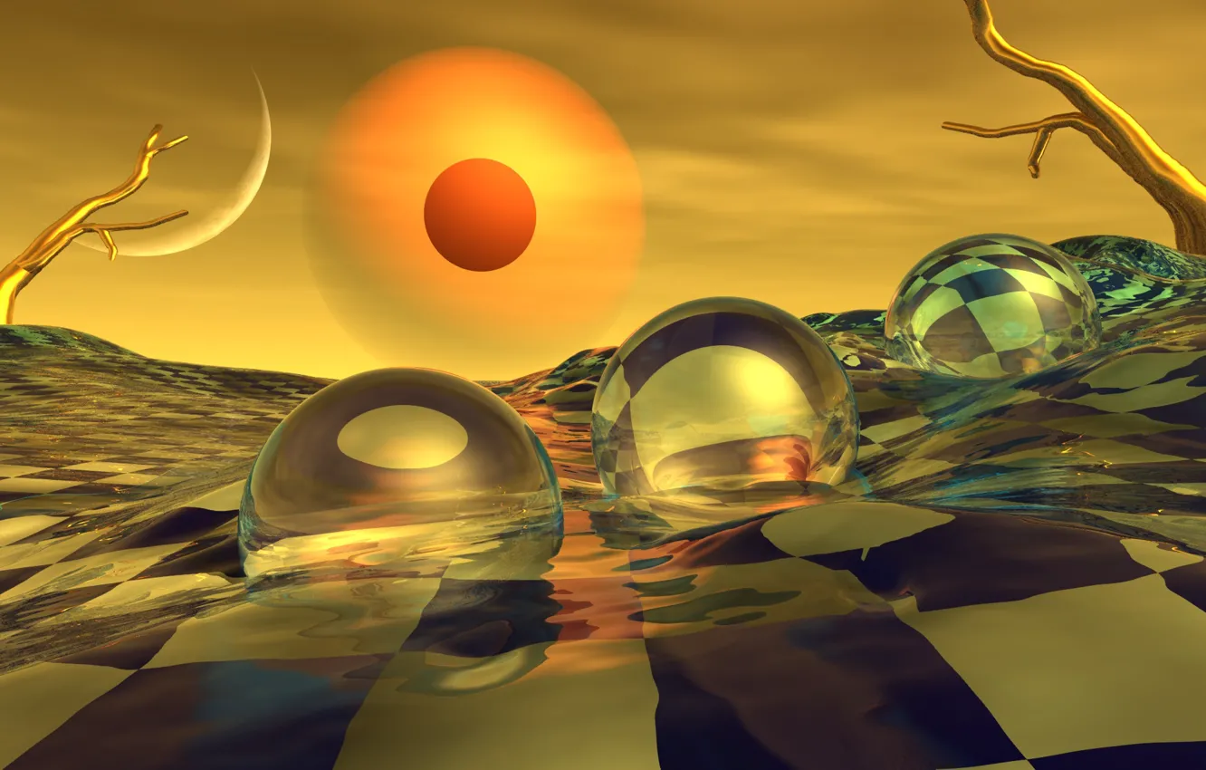 Photo wallpaper wave, balls, surface