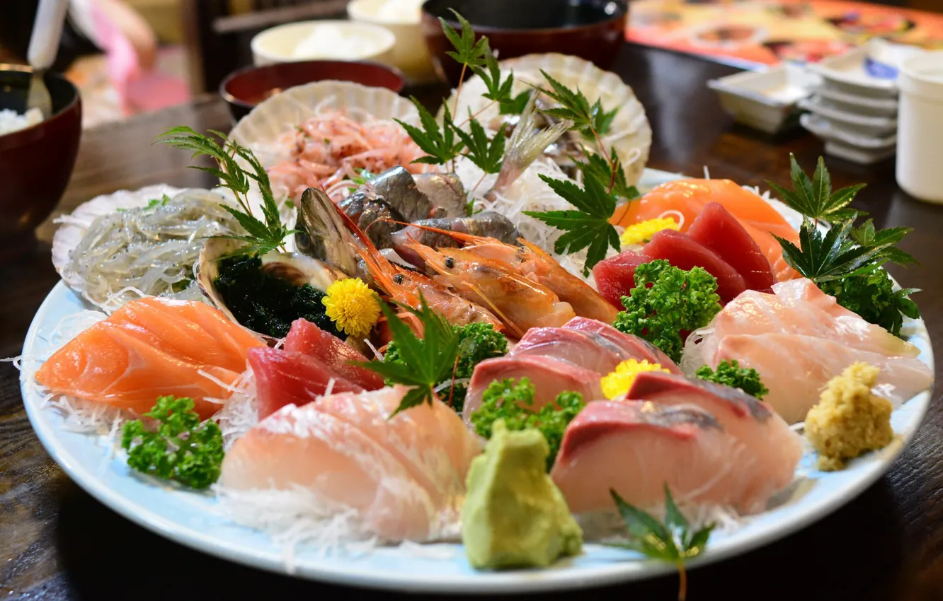 Photo wallpaper fish, sushi, shrimp, seafood